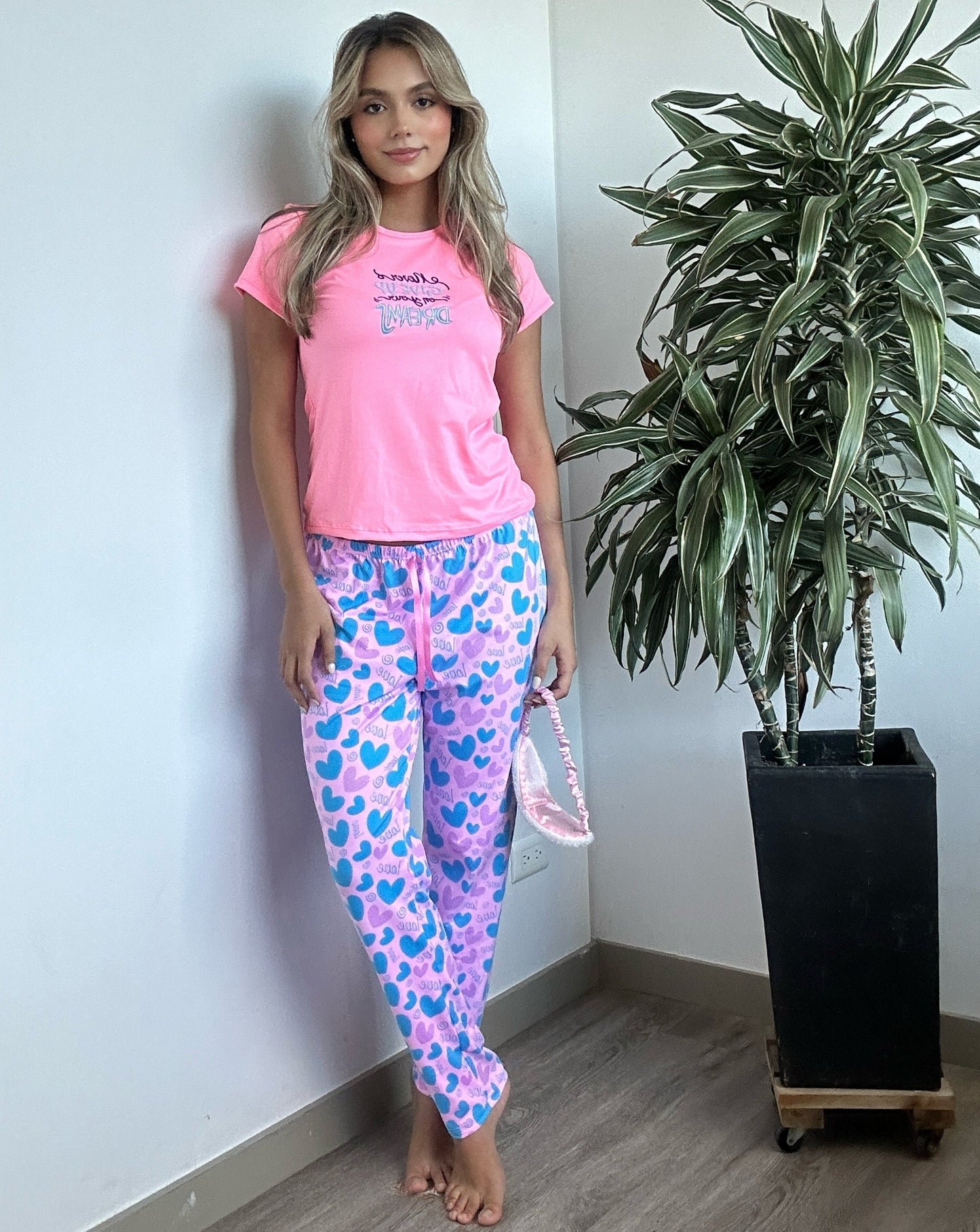 Pijamas en Pantalon Estampda Color Rosada