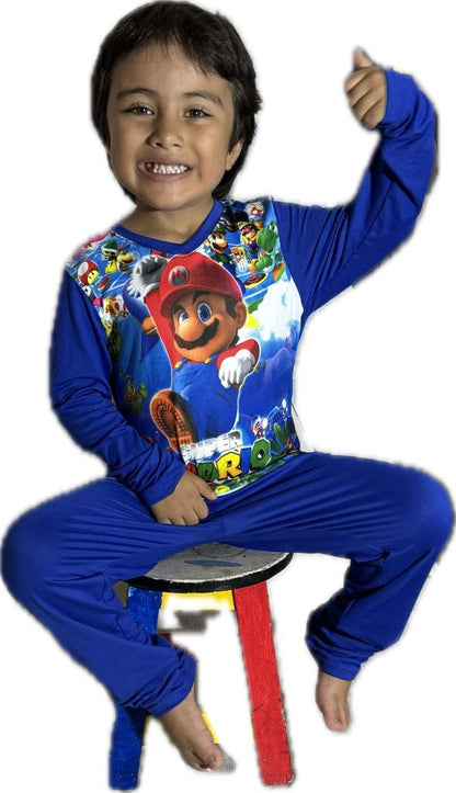 Pijama de Niño Larga Azul Rey Mario