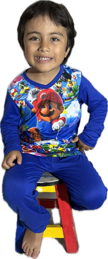 Pijama de Niño Larga Azul Rey Mario