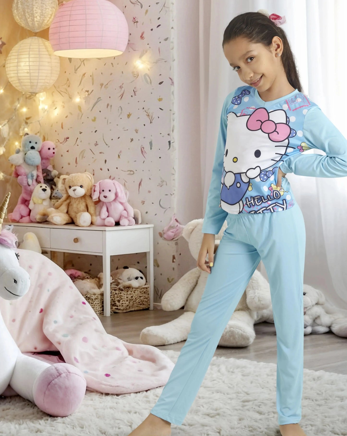 Pijamas Niña en Pantalon Azul Hello Quity